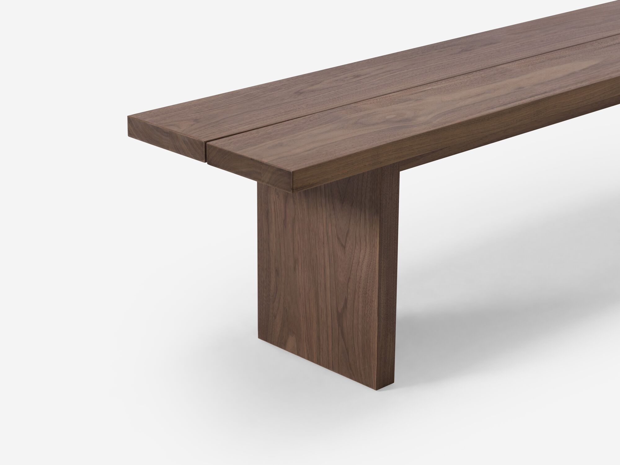 Walnut dining bench detail view
